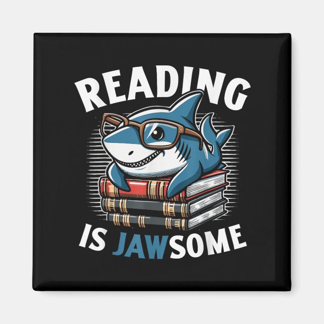 Reading Is Jawsome Shark Books Bookworm Reader  Magnet (Front)
