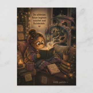Reading is like a journey to another world postcard