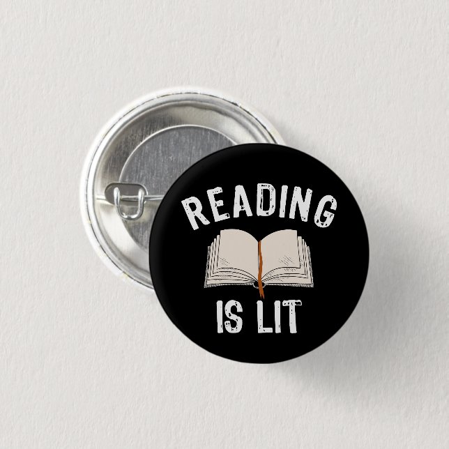 Reading Is Lit - literature reading books Vintage Button (Front & Back)