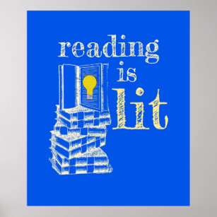 Reading is LIT  Punny Bookworm Poster