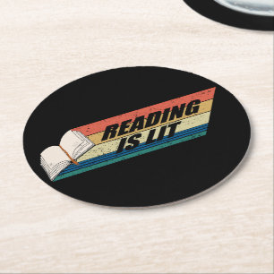 Reading Is Lit - Reading Books Vintage Retro Round Paper Coaster