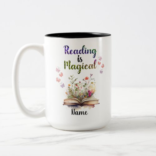 Reading is Magical Book Lovers Quote Trendy Whimsy Two_Tone Coffee Mug