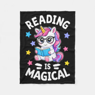 Reading is magical cute unicorn librarian bookworm fleece blanket