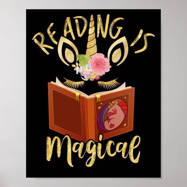 Reading is Magical Unicorn Face Book Lover Poster (Front)