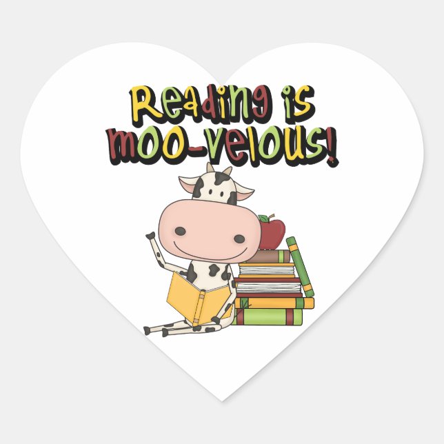 Reading is Moo-velous Heart Sticker (Front)