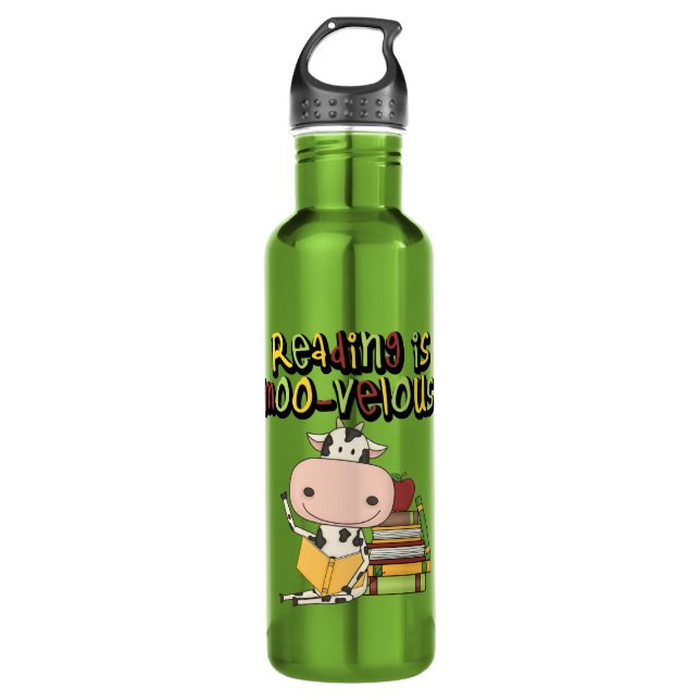 Reading is Moo-velous Stainless Steel Water Bottle (Front)