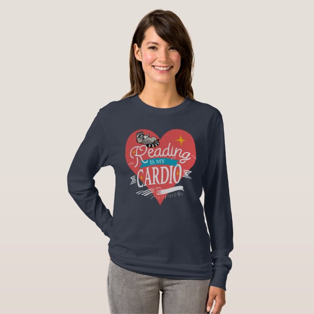 Reading is My Cardio Red Heart Raccoon T-Shirt (Front Full)