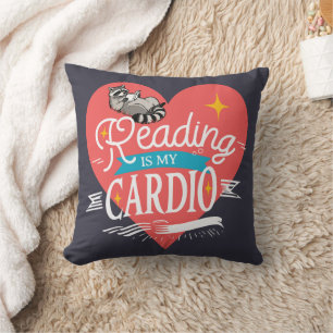 Reading is My Cardio Red Heart Raccoon Throw Pillow