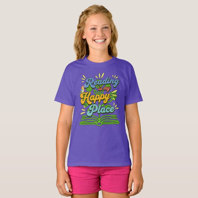 Reading is My Happy Place Colorful Tee (Front Full)