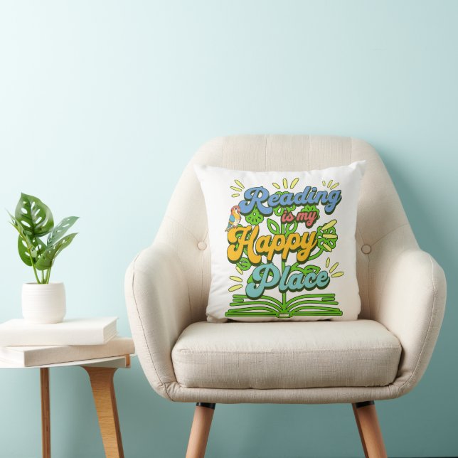 Reading is My Happy Place Colorful Throw Pillow (Chair)
