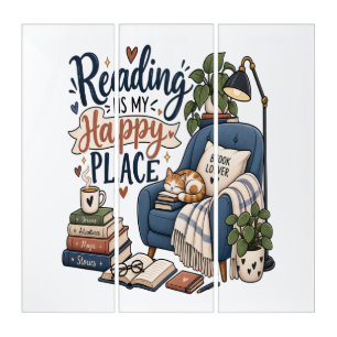 Reading Is My Happy Place – Cozy Book Lover Design Triptych