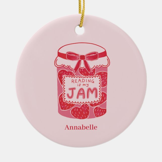 Reading is my jam book lover ceramic ornament (Front)