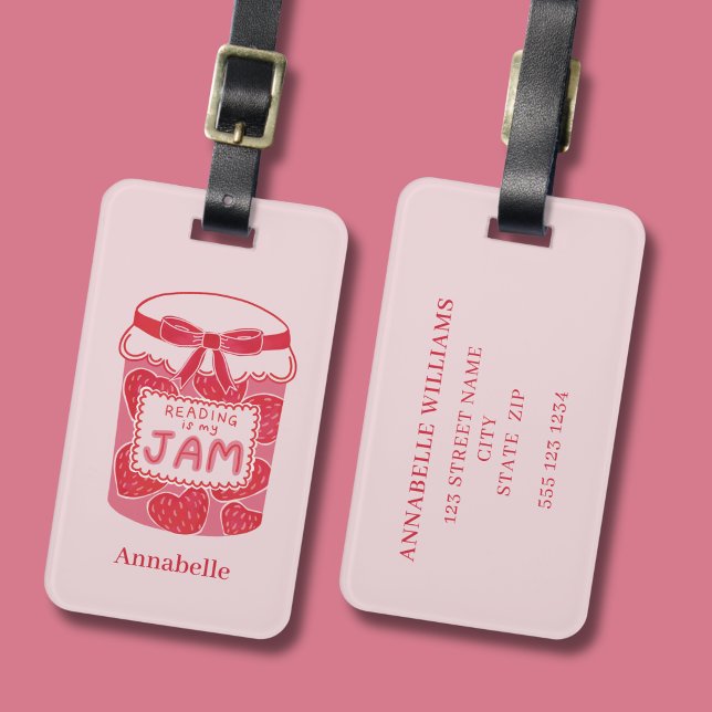 Reading is my jam book lover luggage tag (Reading is my Jam Nookish themed luggage tag)