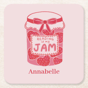 Reading is my jam book lover square paper coaster