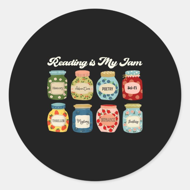 Reading Is My Jam Book Lover Teacher Student Liter Classic Round Sticker (Front)