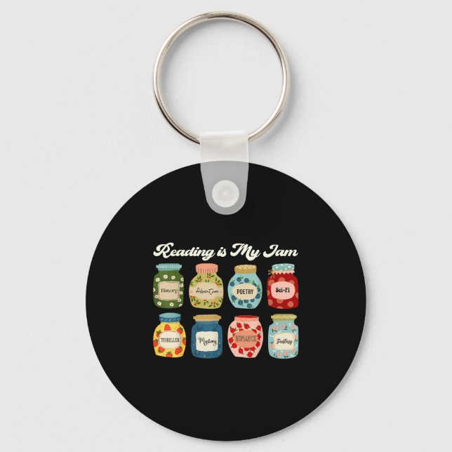 Reading Is My Jam Book Lover Teacher Student Liter Keychain (Front)