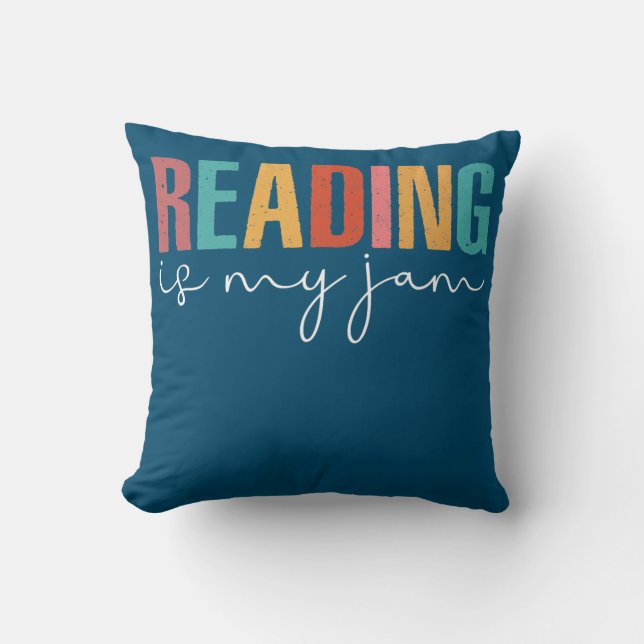 Reading Is My Jam Retro Reading Book Lover Throw Pillow (Front)