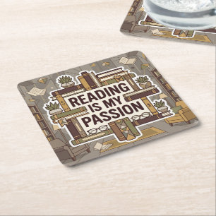 Reading Is My Passion Square Paper Coaster