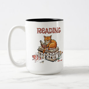 Reading Is My Superpower Cat Lover Gift Two-Tone Coffee Mug