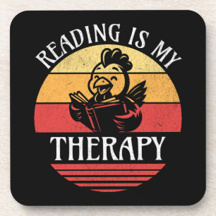 Reading Is My Therapy Funny Book Reading Chicken Beverage Coaster