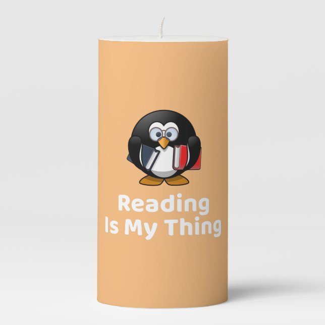 Reading Is My Thing Penguin Funny Reading Pillar Candle (Front)