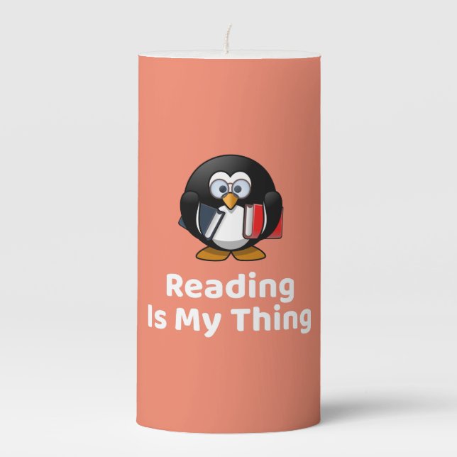 Reading Is My Thing Penguin Funny Reading Pillar Candle (Front)