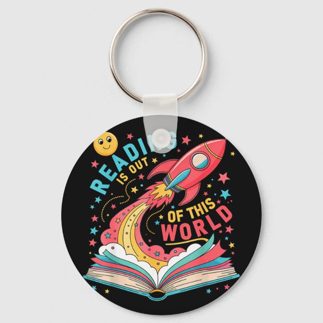 Reading is out of this world astronaut space book keychain (Front)