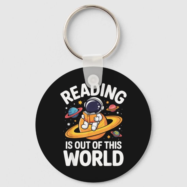 Reading is Out of This World Space Funny Books Keychain (Front)