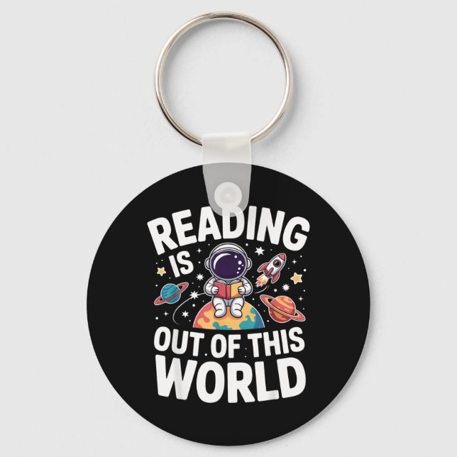 Reading is Out of This World Space Funny Books Keychain (Front)