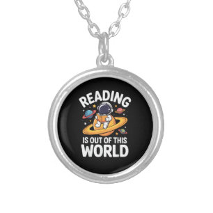 Reading is Out of This World Space Funny Books Lov Silver Plated Necklace