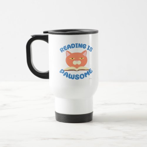 Reading is Pawsome Funny Book Cartoon Cat Travel Mug