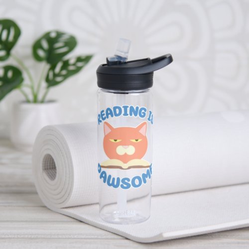 Reading is Pawsome Funny Cat Cartoon Art Water Bottle