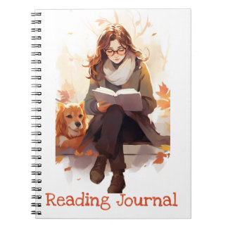 Reading journal Cute girl book and dog Autumn