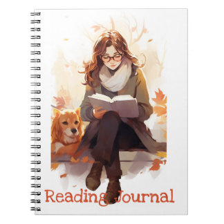 Reading journal Cute girl book and dog Autumn