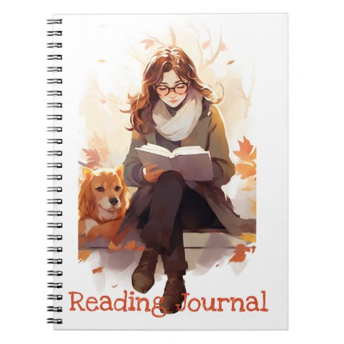 Reading journal Cute girl book and dog Autumn