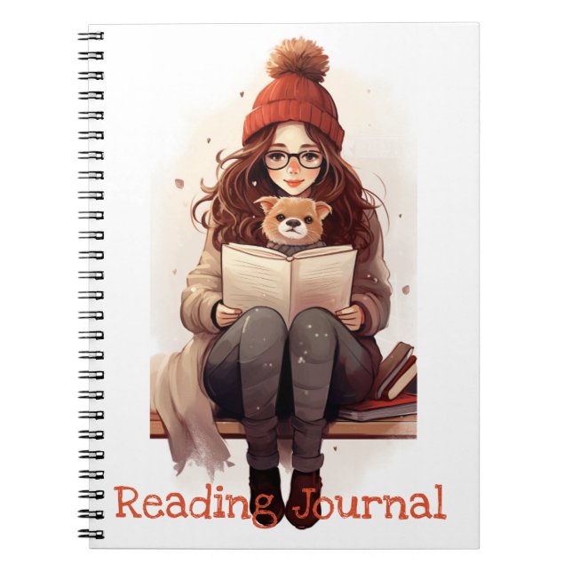 Reading journal Cute girl book and dog Autumn (Front)
