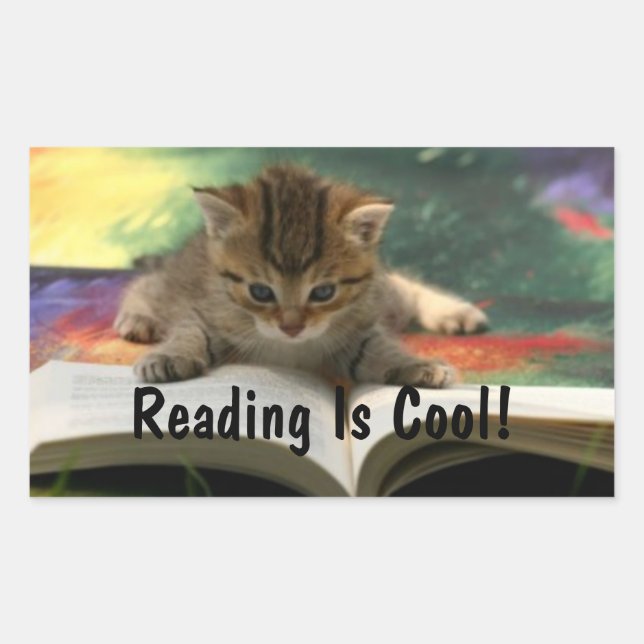 Reading Kitty Rectangular Sticker (Front)