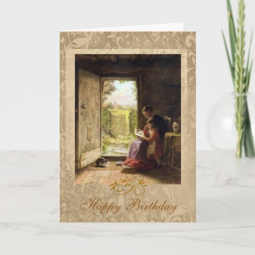 Reading Lesson Girl and Woman Hardy 1888 Birthday Card