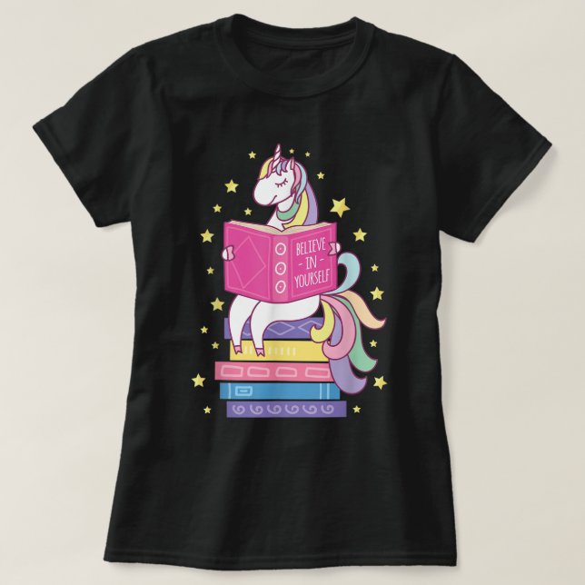Reading Library Unicorn Read Books Lover Reader Gi T-Shirt (Design Front)