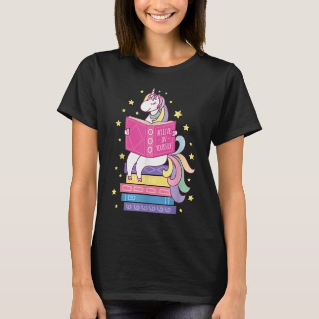 Reading Library Unicorn Read Books Lover Reader T-Shirt (Front)
