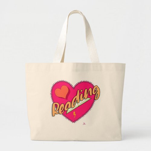 Reading Love Book Heart Cute Fun Design Large Tote Bag