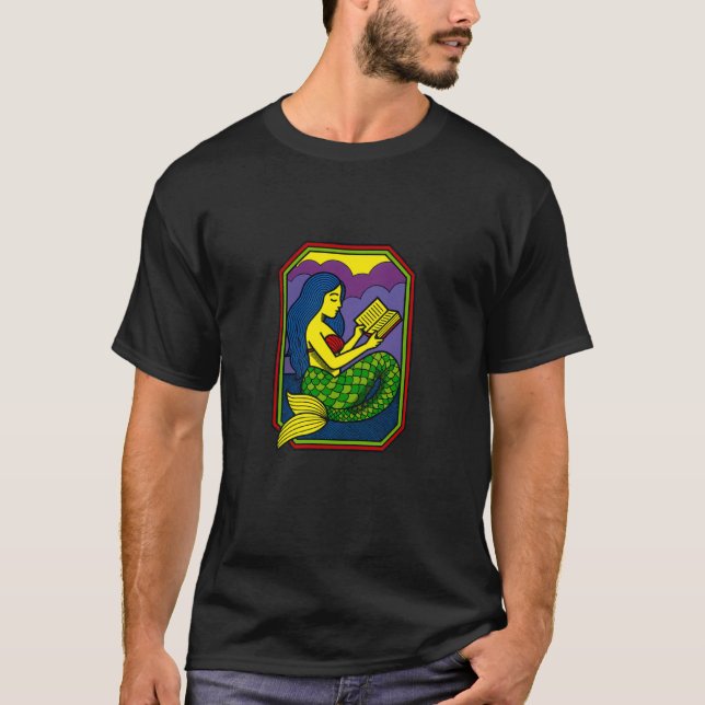 Reading Mermaid Fantasy Ocean Art for Book Lover T-Shirt (Front)