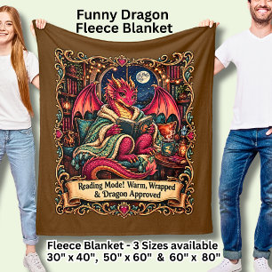 Reading Mode! Funny Red Dragon Fleece Blanket