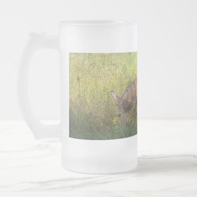 Reading Mountain Deer - Customized Frosted Glass Beer Mug (Left)