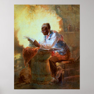 Reading Newspaper by Candlelight Poster