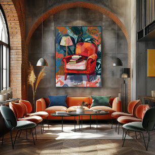 Reading Nook: Fauvist Art with Red Armchair. Canvas Print