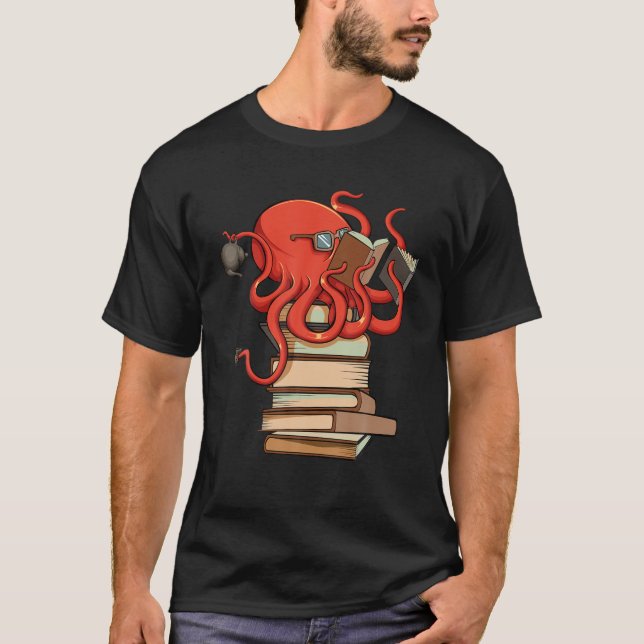 Reading Octopus Ocean Reader Librarian Book Nerd B T-Shirt (Front)