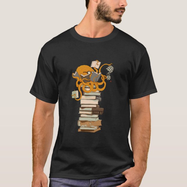 Reading Octopus Tea Coffee And Books Gift T-Shirt (Front)