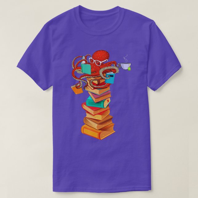 Reading Octopus Tea Coffee Book Lover Bookworm Rea T-Shirt (Design Front)
