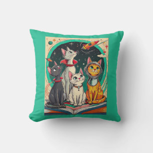 Reading Opens a Gateway to Cosmic Cat Adventures Throw Pillow